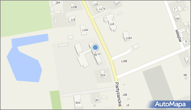 Milejów-Osada, Partyzancka, 62, mapa Milejów-Osada