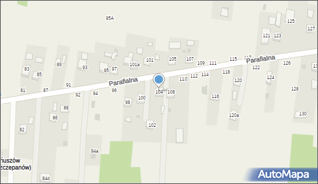 Mokrzyska, Parafialna, 104, mapa Mokrzyska
