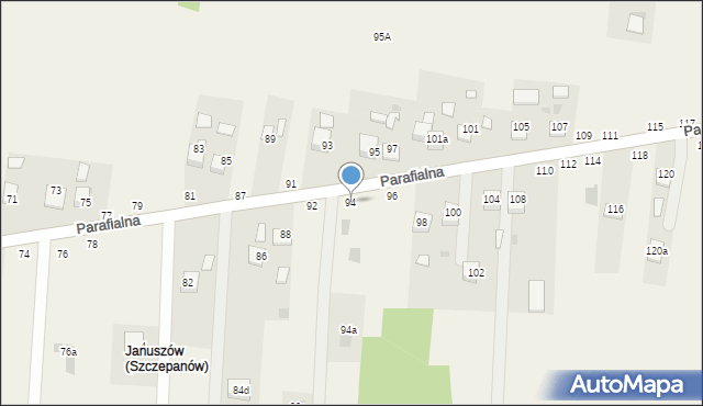 Mokrzyska, Parafialna, 94, mapa Mokrzyska