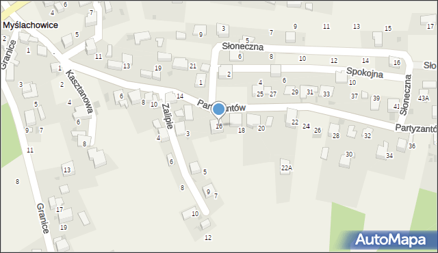 Myślachowice, Partyzantów, 16, mapa Myślachowice