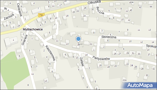 Myślachowice, Partyzantów, 19, mapa Myślachowice