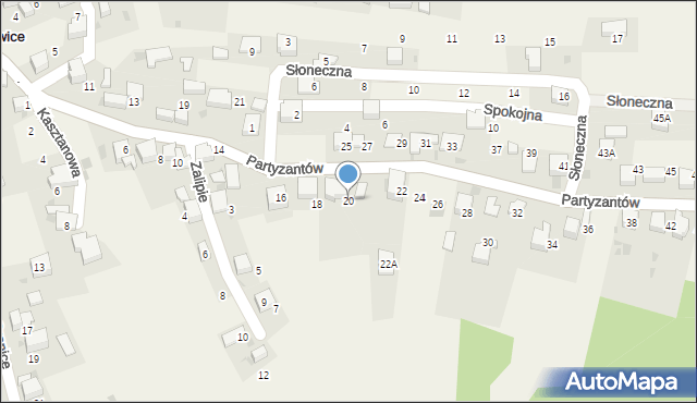 Myślachowice, Partyzantów, 20, mapa Myślachowice