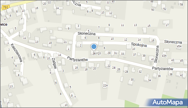 Myślachowice, Partyzantów, 25, mapa Myślachowice