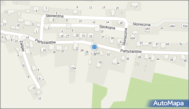 Myślachowice, Partyzantów, 28, mapa Myślachowice