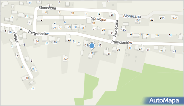 Myślachowice, Partyzantów, 30, mapa Myślachowice