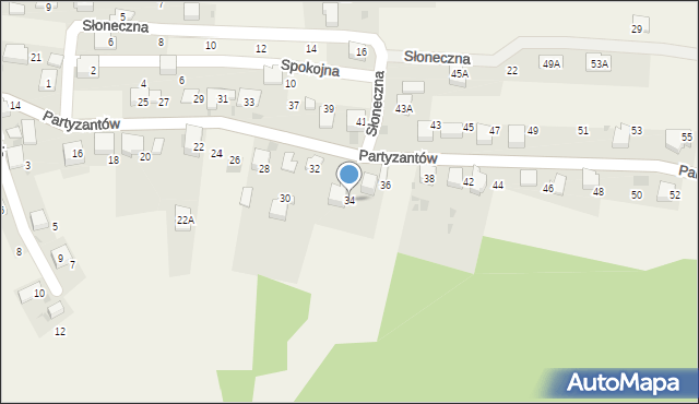 Myślachowice, Partyzantów, 34, mapa Myślachowice