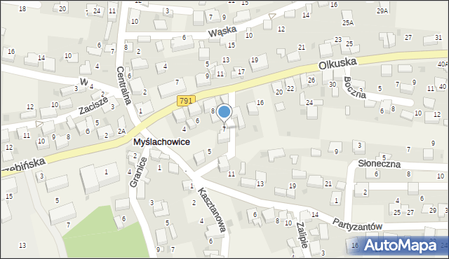 Myślachowice, Partyzantów, 7, mapa Myślachowice