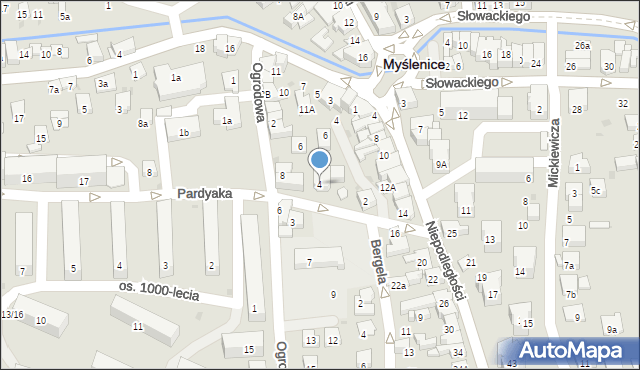 Myślenice, Pardyaka Stanisława, 4, mapa Myślenice