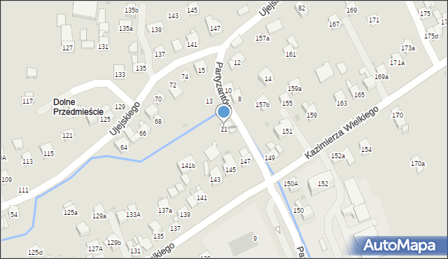 Myślenice, Partyzantów, 11, mapa Myślenice