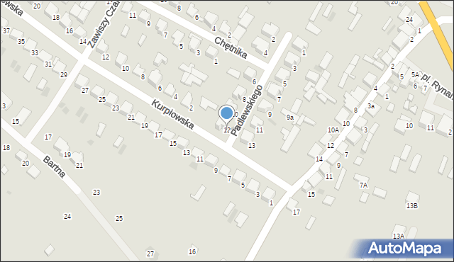 Myszyniec, Padlewskiego Zygmunta, gen., 12, mapa Myszyniec