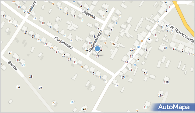 Myszyniec, Padlewskiego Zygmunta, gen., 13, mapa Myszyniec
