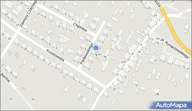 Myszyniec, Padlewskiego Zygmunta, gen., 9, mapa Myszyniec