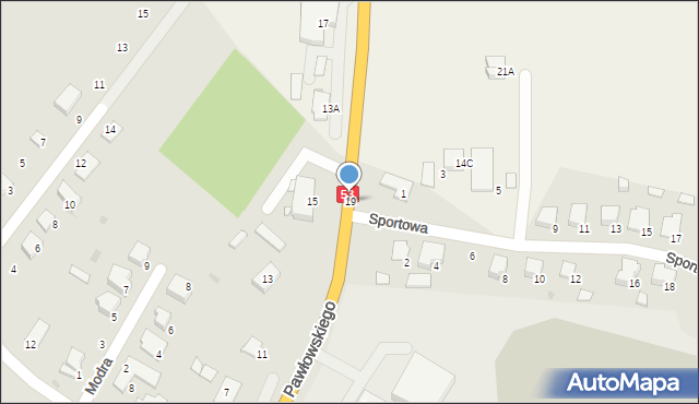 Myszyniec, Pawłowskiego Stanisława, dr., 19, mapa Myszyniec