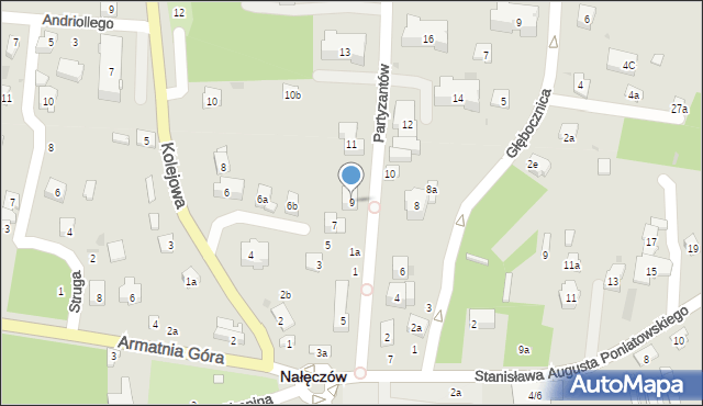 Nałęczów, Partyzantów, 9, mapa Nałęczów