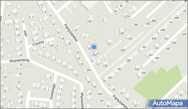 Niepołomice, Partyzantów, 21a, mapa Niepołomice