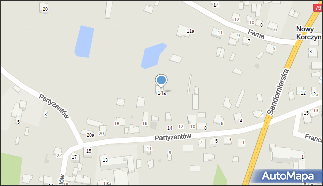 Nowy Korczyn, Partyzantów, 14a, mapa Nowy Korczyn