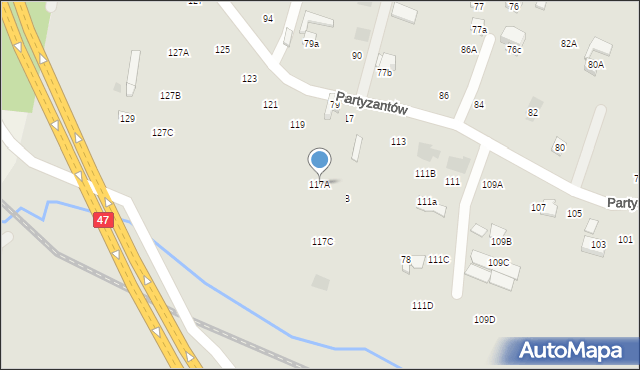 Nowy Targ, Partyzantów, 117A, mapa Nowego Targu