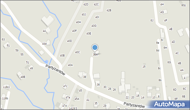 Nowy Targ, Partyzantów, 36A, mapa Nowego Targu