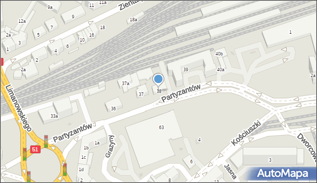 Olsztyn, Partyzantów, 38, mapa Olsztyna