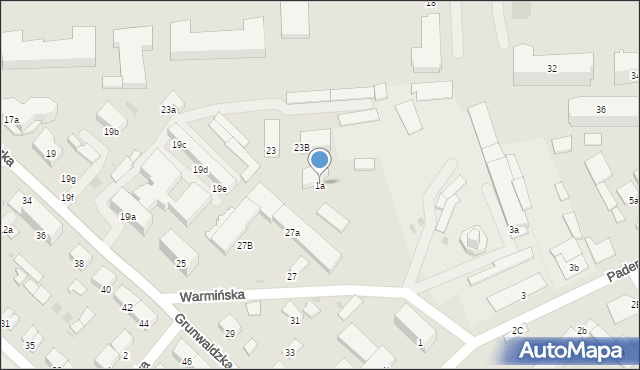 Ostróda, Paderewskiego Ignacego Jana, 1a, mapa Ostróda