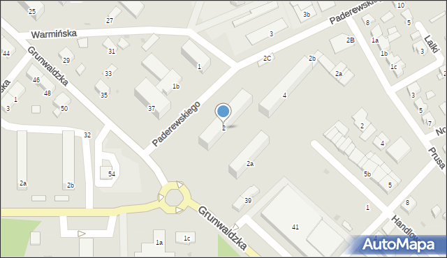 Ostróda, Paderewskiego Ignacego Jana, 2, mapa Ostróda