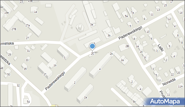 Ostróda, Paderewskiego Ignacego Jana, 2C, mapa Ostróda