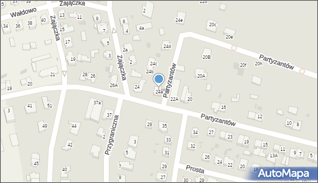 Ostróda, Partyzantów, 24a, mapa Ostróda