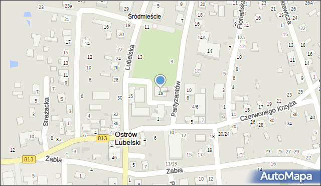 Ostrów Lubelski, Partyzantów, 1a, mapa Ostrów Lubelski