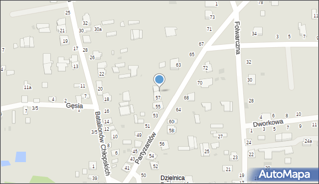 Ostrów Lubelski, Partyzantów, 57a, mapa Ostrów Lubelski