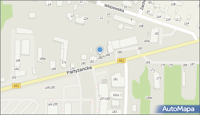 Pabianice, Partyzancka, 184, mapa Pabianic