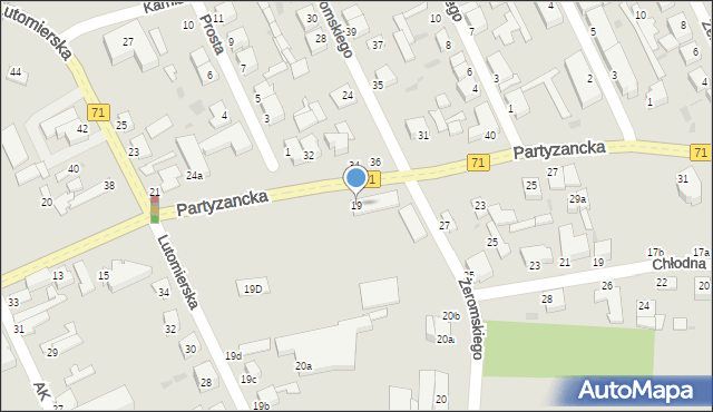 Pabianice, Partyzancka, 19, mapa Pabianic