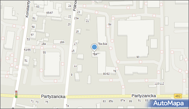 Pabianice, Partyzancka, 78A, mapa Pabianic