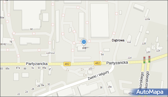 Pabianice, Partyzancka, 90B, mapa Pabianic