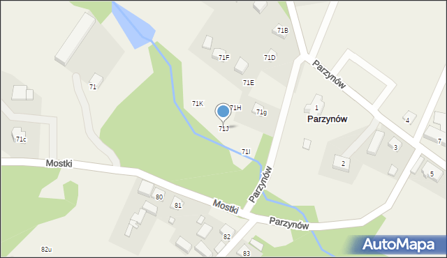 Parzynów, Parzynów, 71J, mapa Parzynów
