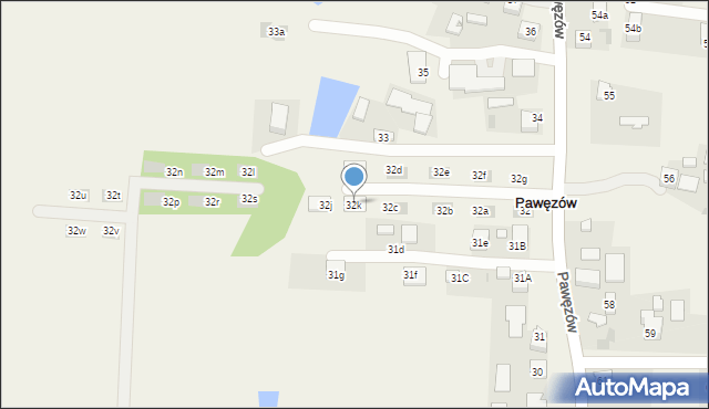 Pawęzów, Pawęzów, 32k, mapa Pawęzów
