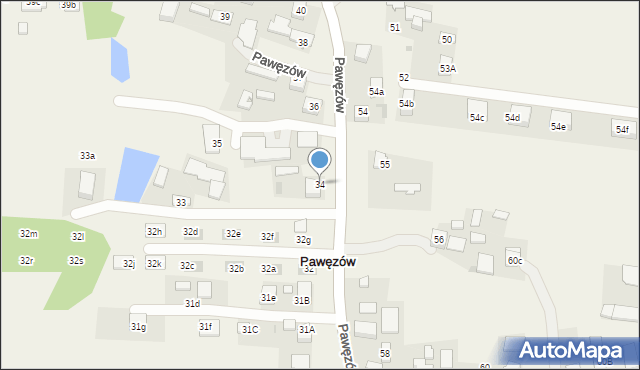 Pawęzów, Pawęzów, 34, mapa Pawęzów