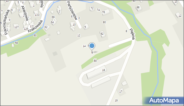 Pewel Ślemieńska, Partyzantów, 9, mapa Pewel Ślemieńska