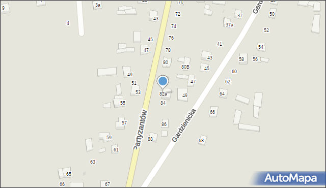 Piaski, Partyzantów, 82a, mapa Piaski