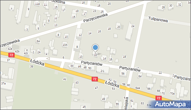 Poddębice, Partyzantów, 12, mapa Poddębice