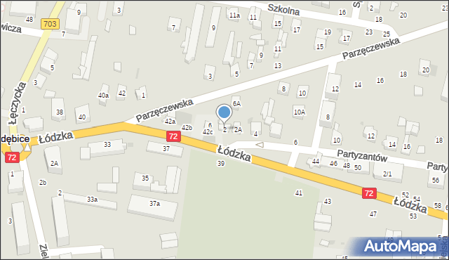 Poddębice, Partyzantów, 2, mapa Poddębice