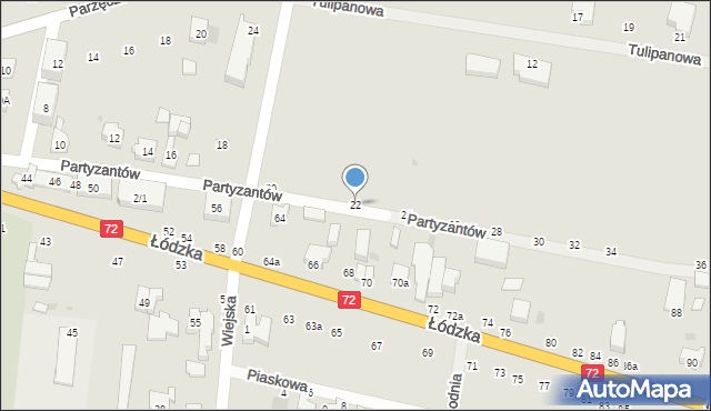 Poddębice, Partyzantów, 22, mapa Poddębice