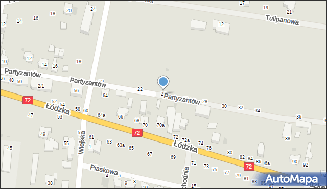 Poddębice, Partyzantów, 24, mapa Poddębice