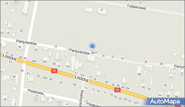 Poddębice, Partyzantów, 28, mapa Poddębice