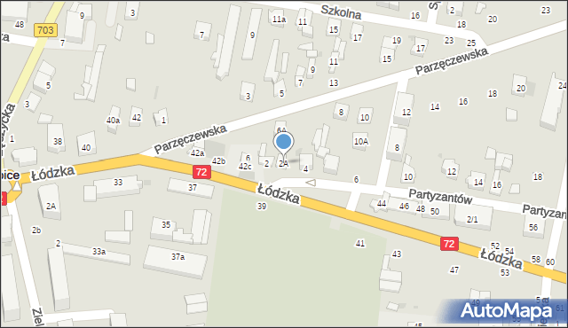 Poddębice, Partyzantów, 2A, mapa Poddębice