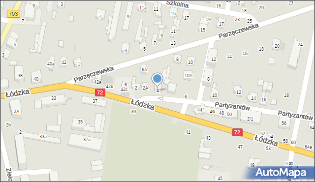 Poddębice, Partyzantów, 4, mapa Poddębice