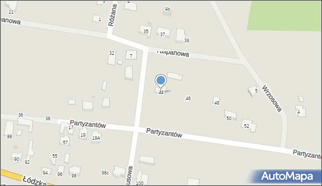 Poddębice, Partyzantów, 44, mapa Poddębice