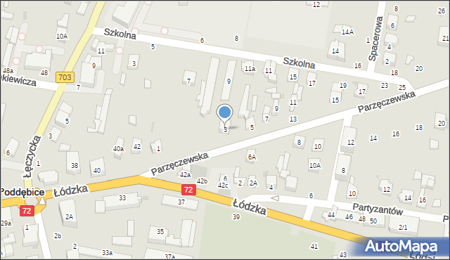 Poddębice, Parzęczewska, 3, mapa Poddębice