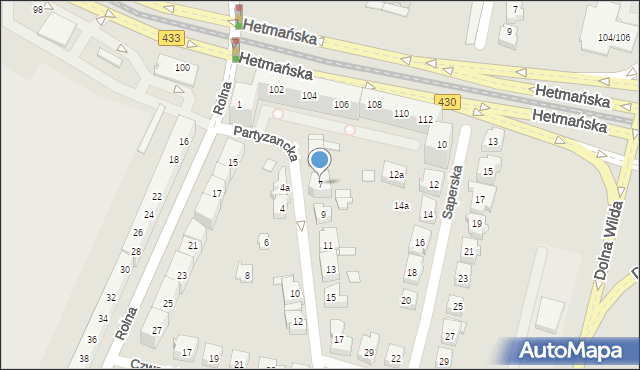 Poznań, Partyzancka, 7, mapa Poznania