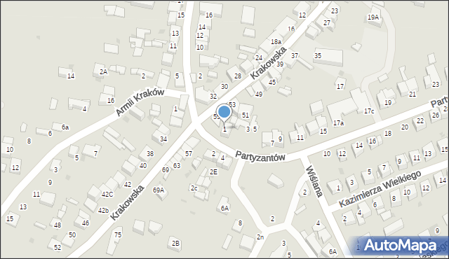 Proszowice, Partyzantów, 1, mapa Proszowice