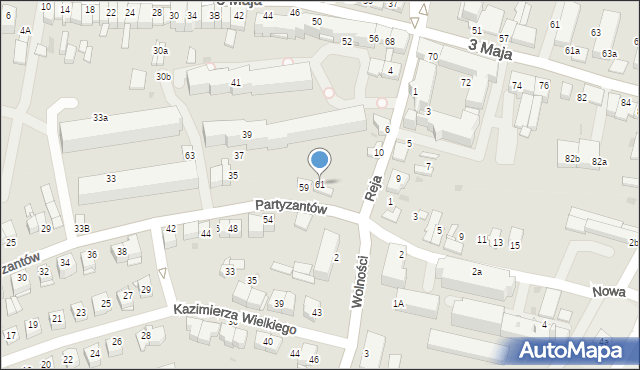 Proszowice, Partyzantów, 61, mapa Proszowice